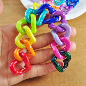 AB Color Heart Chain,10Pcs AB Color Heart Acrylic Chunky Chain Links, Colored Plastic Chain Links, Necklace Open Chain Links, 30x27mm