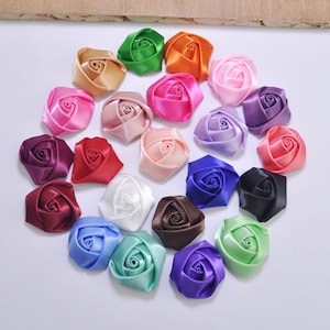 1.37&quot; Silky Satin Roll Rosettes，100Pcs Mixed Color Satin Roses,Mixed Color Satin Flowers,Fabric Flower,Hair Accessories Supplies 35mm