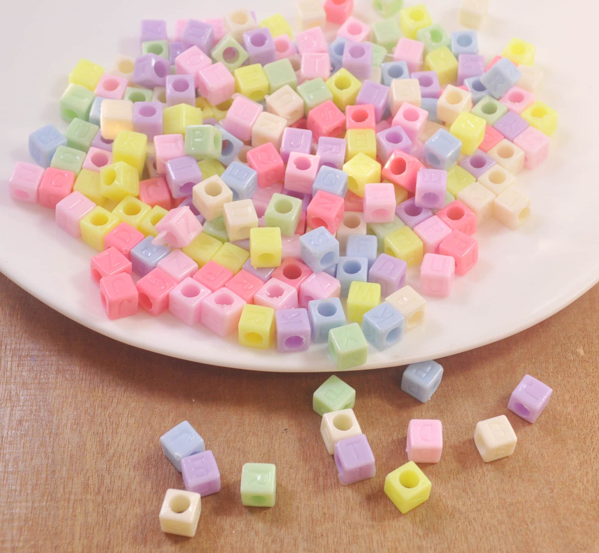 200Pcs Mixed Color Acrylic Beads,Candy Pastel acrylic  English letters tiny cube Alphabet Beads,Spring Jewelry Supplies -- 6mm