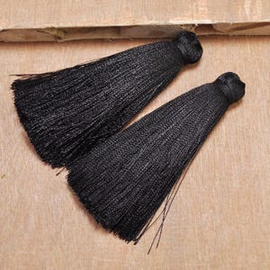 10pcs 65mm Black silk tassels,Mini Tassel,Extra Thick tassels,earring/necklace Tassel Pendants Keychains,Boho tassels,Silky fringe tassels.