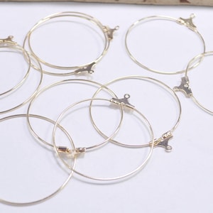 20pcs/50pcs KC Gold Color Brass Base,30mm/ 35mm/ 40mm Loop, Charm, Earring Findings, Earring Hook, Round shape Earring with Hooks