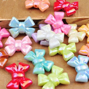 20Pcs AB Colored Bow Beads,Mixed Color Acrylic Bow Beads, Vertical Hole Bow Beads, Jewelry Beads 29x24mm