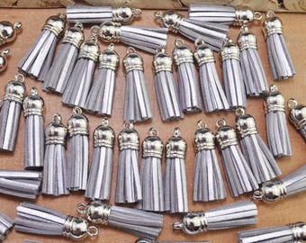 38mm(1.5") Faux Leather Tassels,50pcs silver mini tassel craft,silver cap suede tassels charm pendant,fringe tassels,jewelry tassels F2EL05