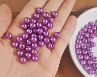 100 - 500Pcs Purple plastic beads，ABS Imitation Pearl Beads ,8MM Round Plastic Acrylic Spacer Bead for DIY Jewelry Making Findings,47#