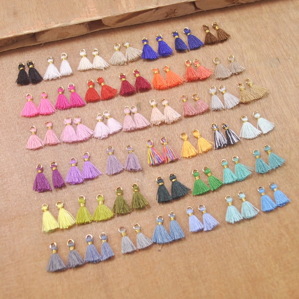 43 Color Tassel,50Pcs 10mm Mini Cotton Tassels,Teeny Tiny Tassel with gold jumpring,Handmade Earring Tassels,Short Tassels,thread tassel.