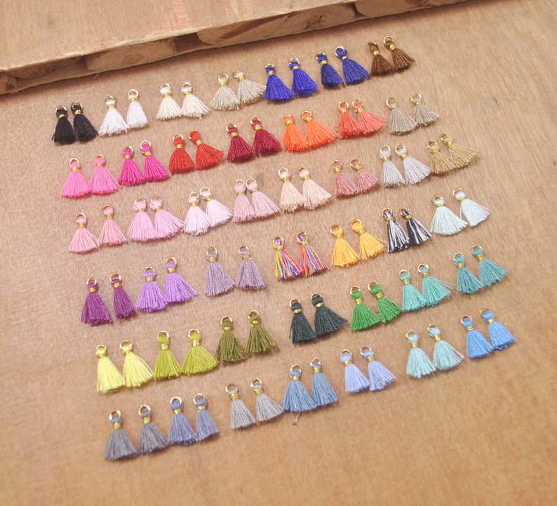 43 Color Tassel,20Pcs 10mm Mini Cotton Tassels,Teeny Tiny Tassel with gold jumpring,Handmade Earring Tassels,Short Tassels,thread tassel. image 2