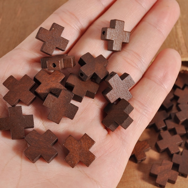 Wooden  Cross Beads,20/50/100pcs 15mm Small Coffee Wood Cross Charms,Square Wooden Cross finding,mini wooden cross pendants,Jewerly beads