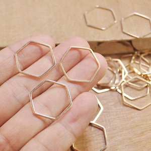 35pcs 22mm flat hexagon Charm,KC Gold Plated Brass hexagon Rings, hexagon Connectors,pendant,Links, Geometric jewelry Supplies (FF3686)