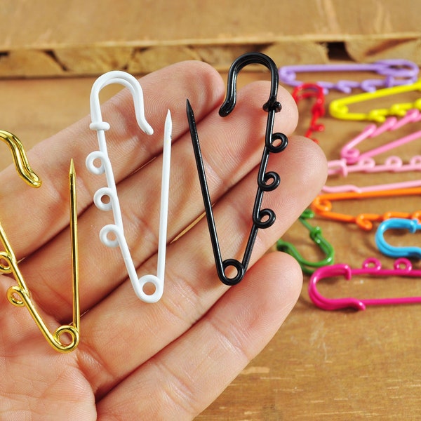 15 Colors,Enamel Metal safety pin,Colorful Safety Pin with 3 Loops,Pins Connector for DIY Jewelry Making 51x16mm