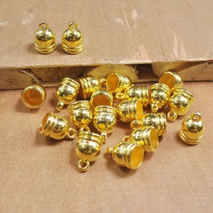50Pcs Gold End Cap,plastic End Cap,Top,Tube End Caps,string cord caps, tassel caps, Leather Cord cap,Gold Findings,10x15mm