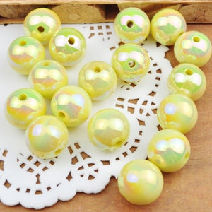 10 Stück / Los 16mm Hellgelbe AB Runde Perlen, schillernde Acryl Gumball Perlen, runde Spacer Perlen, Bubblegum Perlen, runde Kunststoffperlen, Schmuck
