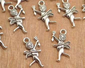 Ciondolo: 20 ciondoli a forma di angelo in argento anticato, pendenti a forma di angelo in argento anticato, 22 x 14 mm.