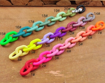 22 Colors,Acrylic Oval Chunky Chain Links,Multi Rainbow Color Plastic Open Links Matte Bracelet/ Necklace or Bag Chain Links,19x14mm