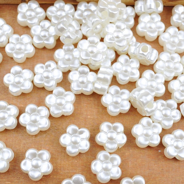 150Pcs Flower Beads, White Pearl Flower,ABS Flower Shaped Beads,Bracelet/necklace Flower Beads, beads for Jewellery Making Supplies，12mm