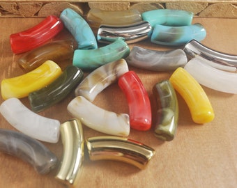 Colorful Acrylic Tube Beads,Bamboo beads，6Pcs/30Pcs Curved Tube Beads ,Marbled Acrylic Tube Beads,beads for Bangle Bracelet Making,35x12mm
