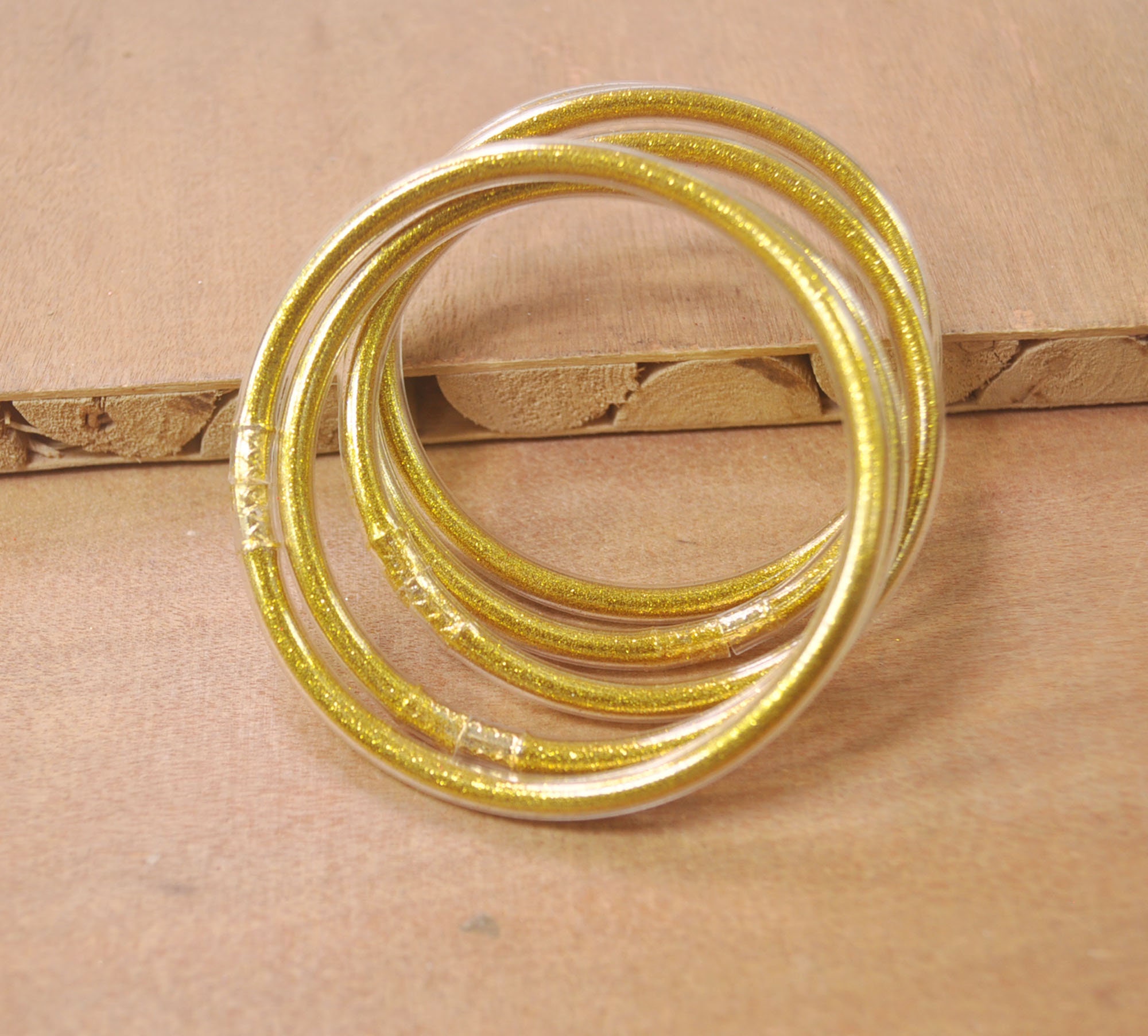 5pcs Gold Glitter Jelly Bangle Bracelet Set Plastic With Gold Etsy