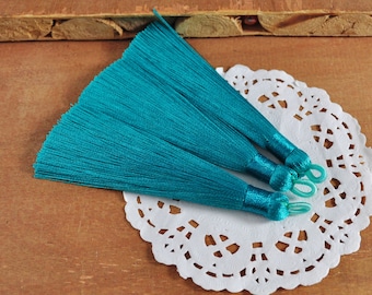 5Pcs Turquoise blue Silky Tassels with Loop,Boho,Handmade tassels,Necklace Bracelet Tassels,Silk Tassels for Jewelry Making Supply-75mm