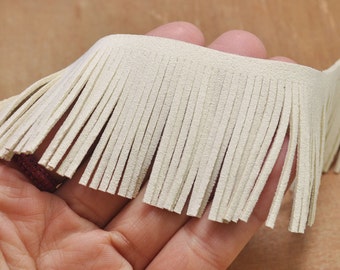1 yard beige Faux suede fringe,fringed trim in White faux suede, 48mm wide fringed trim for bags,Fringe Tassel pendant,accessories