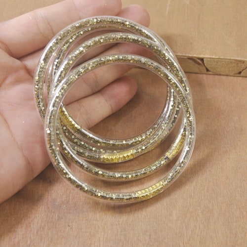 5pcs Multi Glitter Filled Jelly Bangle Bracelet Set Plastic Etsy
