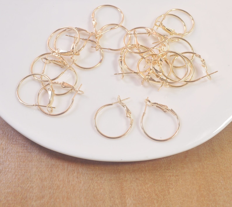 Small Earring Hoops,20/100pcs 20mm Gold/Silver/Bronze Plated metal Earring hoops,Beading Earrings Hoops,wholesale,20mm. image 3