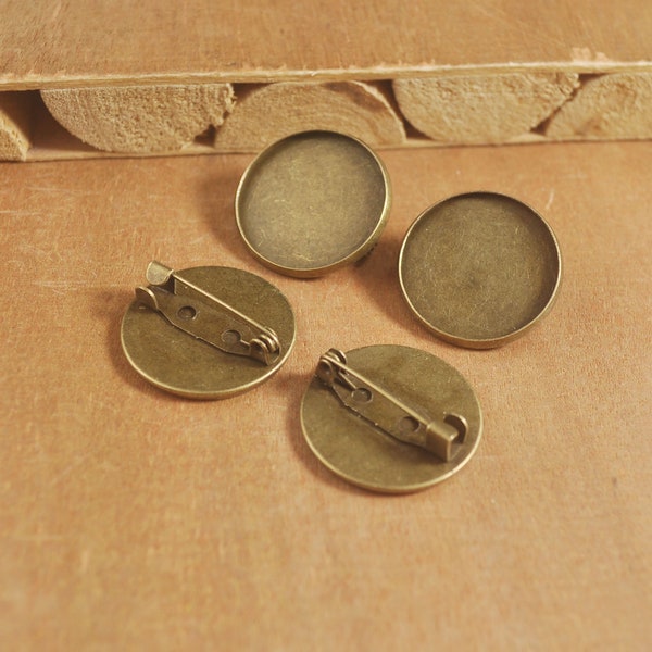 Brooch,20pcs Antique Bronze Round blank pad Brooches,brooch Cameo Base Setting Tray Blanks Pendants,Cabochon Setting brooch pin back,20mm