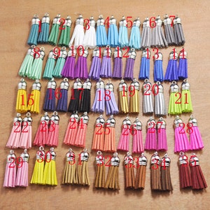 38 mm (1,5 po.) franges en similicuir, 100 pcs mini-pompes artisanales de 35 couleurs, pendentif à breloques en daim à coiffe argentée, franges, franges, bijoux.