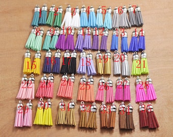 38mm(1.5") Faux Leather Tassels,100pcs 35 Color mini tassel craft,silver cap suede tassels charm pendant,fringe tassels, jewelry tassels.