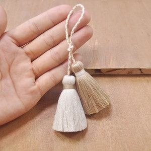 Tassels for Bag,2Pcs Small Cotton Tassel,for keyclasps,Khaki tassel,Beige tassel,Mini tassel, Handmade Tassel,thick tassel-52mm-FF20#