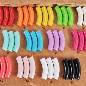 13 Colors,8mm Skinny Colorful Acrylic Tube Beads,Bamboo beads，6Pcs/30Pcs Curved Tube Beads ,beads for Bangle Bracelet Making,32x8mm