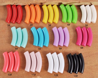 13 Colors,8mm Skinny Colorful Acrylic Tube Beads,Bamboo beads，6Pcs/30Pcs Curved Tube Beads ,beads for Bangle Bracelet Making,32x8mm
