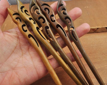 Vintage Hair Stick Hairpin Knitting Needle Wand Carved Wood  display picture 1