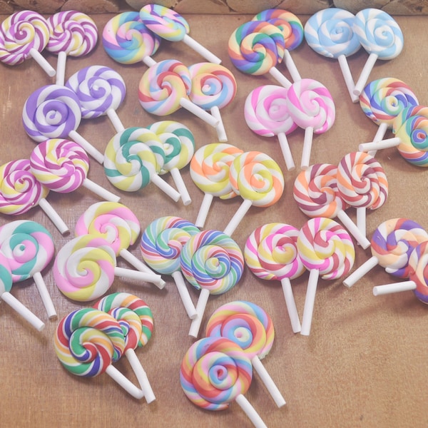 6pcs Mixed Swirl Lollipop Charms, Kawaii Polymer Clay Resin Flatback Cabochons Deco Embellishments Scrapbooking Craft DIY, fournit de faux bonbons