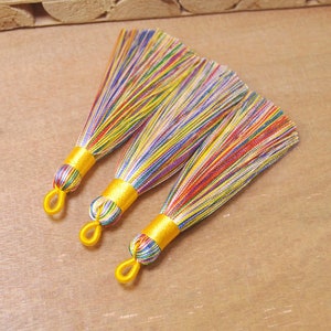 5Pcs Mixed Color Silky Tassels with Loop,Boho,Handmade tassels,Necklace Bracelet Tassels,Silk Tassels for Jewelry Making Supply-75mm