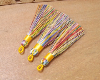 5Pcs Mixed Color Silky Tassels with Loop,Boho,Handmade tassels,Necklace Bracelet Tassels,Silk Tassels for Jewelry Making Supply-75mm
