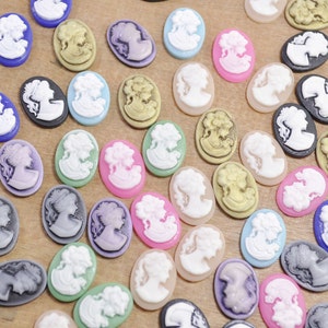 50pcs Mixed color resin lady oval cameo cabochons,resin Beauty Lady charm pendant - 18x13mm.