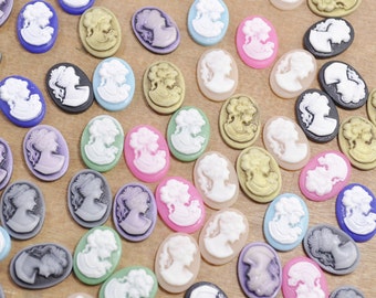 50pcs Mixed color resin lady oval cameo cabochons,resin Beauty Lady charm pendant - 18x13mm.