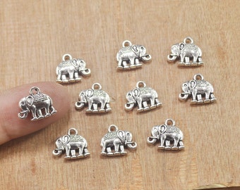 Antique Silver Small 3D Elephant Charm,30pcs Tiny Elephant Pendants,Animal Pendant 14x12mm