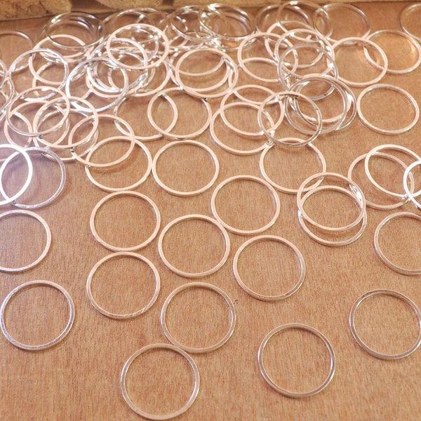 50Pcs 15mm Silver Rings - Silver Plated Brass Circle Connectors,Round Brass Cut Tube Circles Supplies--FF5627#