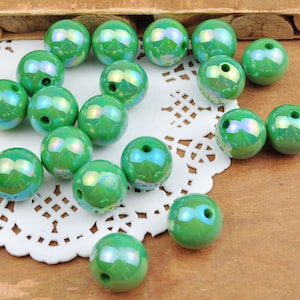 10pcs/lot 16mm Green AB Round Beads, Iridescent Acrylic Gumball Beads, Round Spacer Beads,Bubblegum Beads,Plastic Round Bead,Jewelry beads