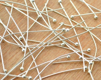 Ball Pin, Belles rotules, 200pcs Silver Plated Brass Ball End Head Pins, Headpins, Pins, Ball pins - 40mm.