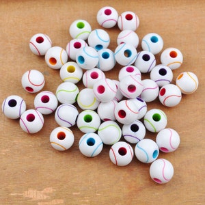 100Pcs Tennis Ball, Acrylic Round Beads，Mixed Color Acrylic Tennis Ball Beads for Sports Crafts,Spacer Beads，10mm, Kid Crafts,jewelry beads