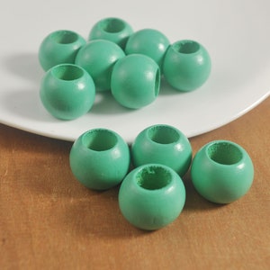 50Pcs 20mm Aqua Green Round Wooden Bead, 9mm Hole wood Beads, Wood Macrame Beads,Lightweight Wood Beads, Jewelry Making Beading Supplies