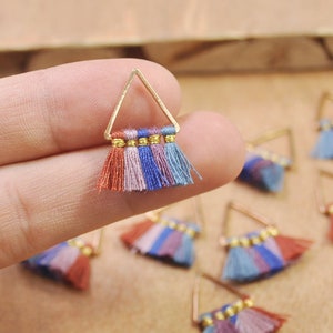 1 Pair Small triangle Tassels，Multi color Tassel earring pendant, Cotton tassels in gold color triangle brass charm -- 20mm--FF3-M20#