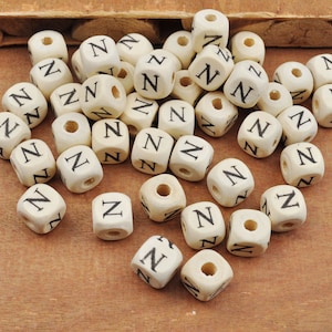 100 Uds./200 Uds. Cuentas de madera con letras N, cuentas de madera, cuentas de madera de cubo de alfabeto/letras naturales, cuentas de palabras de 10x10mm(3/8"x3/8")