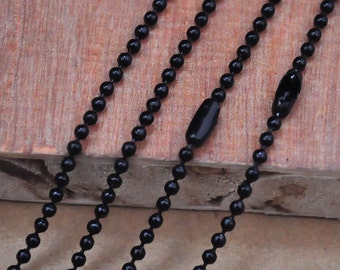 Collares de cadena de bolas negras con conectores. Cadena de 27,5 pulgadas de largo, cadenas de bolas de 2,0 mm al por mayor.