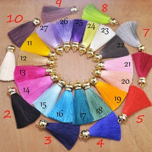 20 Pieces 2.75&quot; Select Color Long Silk Tassel with Gold caps, Tassel set, Wholesale Tassels, jewelry making, silk tassel, tassel wholesale