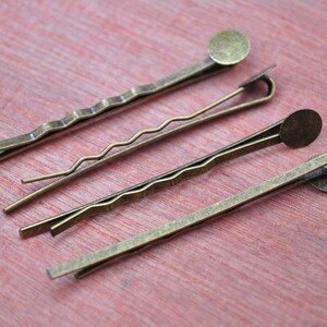 Antique Bronze Bobby Pin Blanks,50pcs antique bronze metal hair clips with 8mm Round Pad,DIY Jewelry Making 55mm. image 3