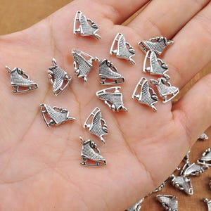 50Pcs Ice skate charms, Double Sided Ice skate Pendant,Figure Skating Charm, Antique Silver tone, Sports Supplies,jewellery making-- 12x10mm
