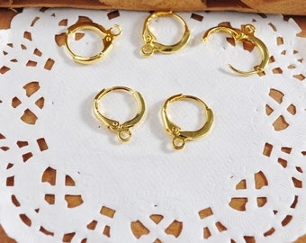 10-100PCS 18K Gold Plated Round Hoop Earring ,Hoops Earring Parts,Leverback Earrings, Earring Connectors,18K Gold earring for Jewelry Making