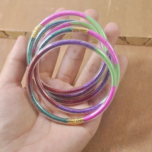 5pcs White Glitter Jelly Bangle Bracelet Set Plastic With Etsy